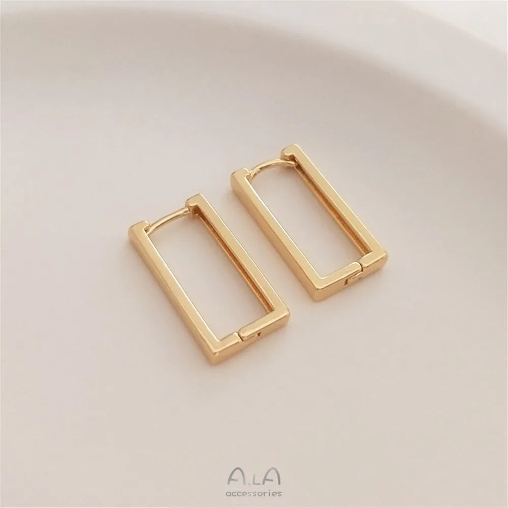 14K Gold Plated Geometric square ear clasp rectangular French ear clip Fashion earrings