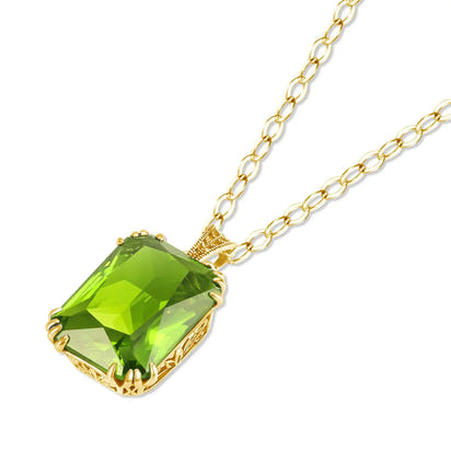 14K Gold Peridot Gemstone Pendant Necklaces For Women Silver 925 Jewelry