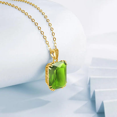 14K Gold Peridot Gemstone Pendant Necklaces For Women Silver 925 Jewelry