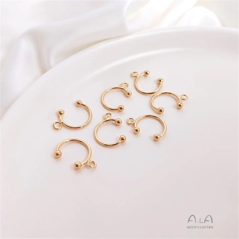 14K Gold Plated Diy earpiece with bead and no hole, U-shaped C-shaped ear clip,
