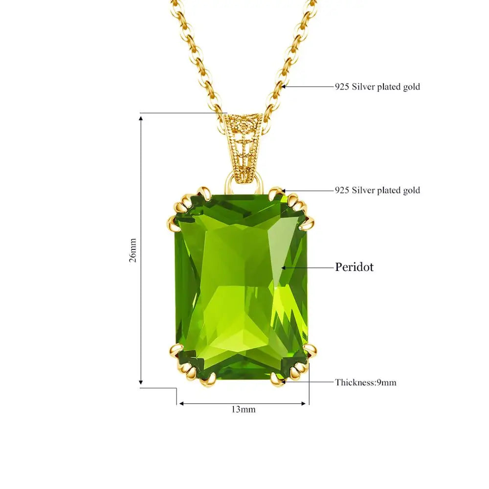 14K Gold Peridot Gemstone Pendant Necklaces For Women Silver 925 Jewelry