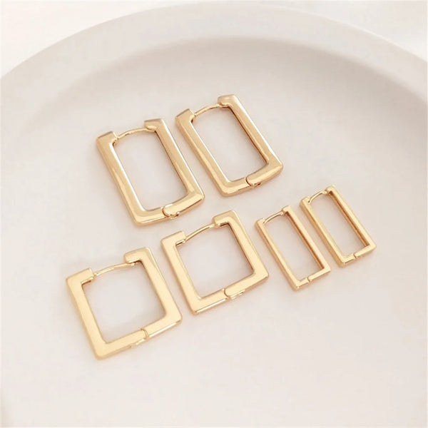 14K Gold Plated Geometric square ear clasp rectangular French ear clip Fashion earrings