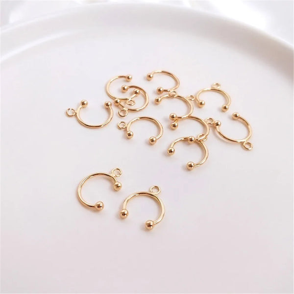 14K Gold Plated Diy earpiece with bead and no hole, U-shaped C-shaped ear clip,