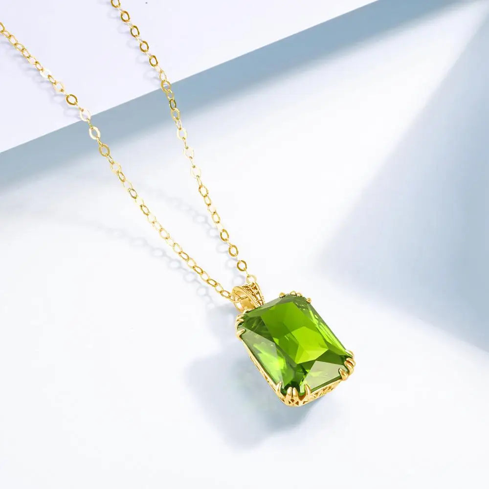 14K Gold Peridot Gemstone Pendant Necklaces For Women Silver 925 Jewelry