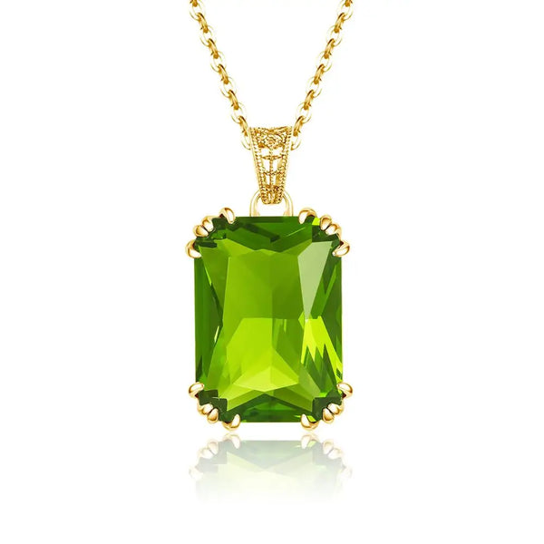 14K Gold Peridot Gemstone Pendant Necklaces For Women Silver 925 Jewelry