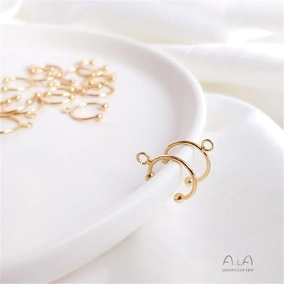 14K Gold Plated Diy earpiece with bead and no hole, U-shaped C-shaped ear clip,