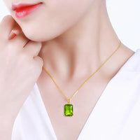 14K Gold Peridot Gemstone Pendant Necklaces For Women Silver 925 Jewelry