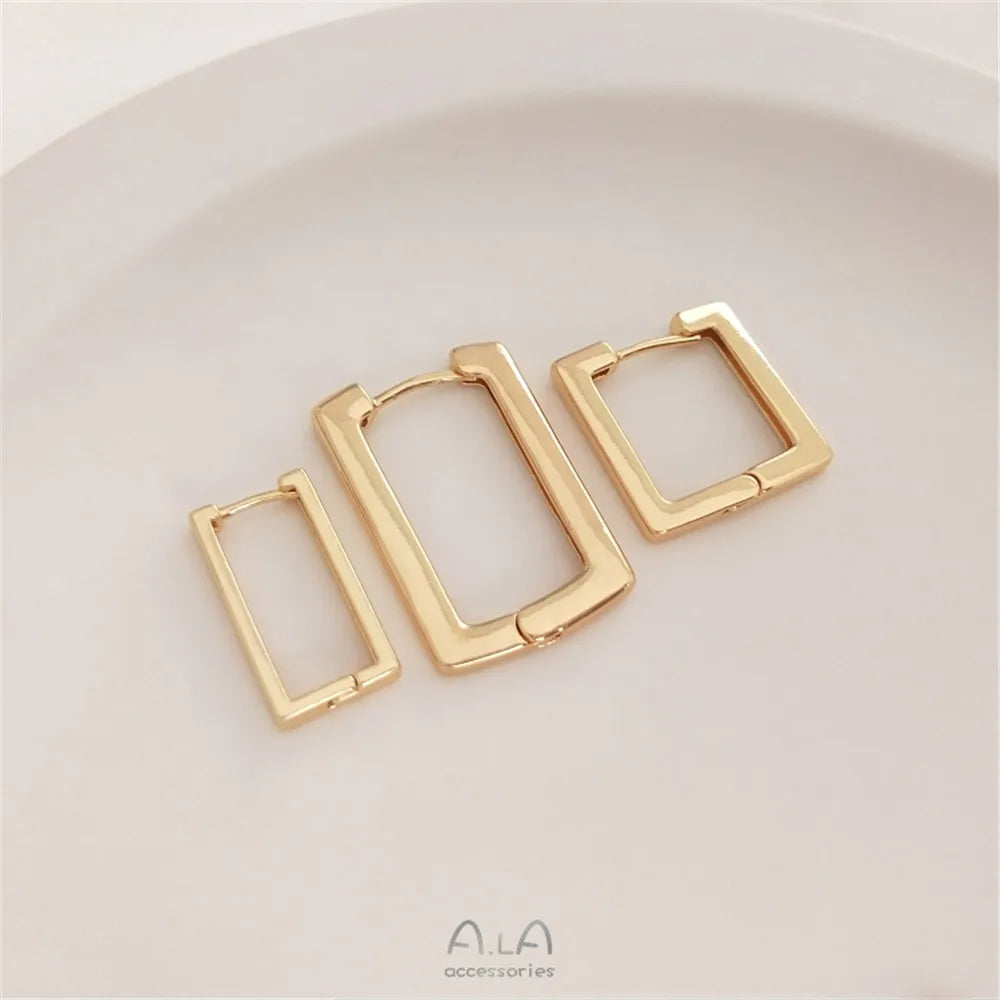 14K Gold Plated Geometric square ear clasp rectangular French ear clip Fashion earrings