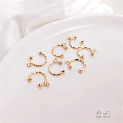 14K Gold Plated Diy earpiece with bead and no hole, U-shaped C-shaped ear clip,