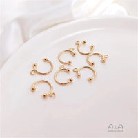 14K Gold Plated Diy earpiece with bead and no hole, U-shaped C-shaped ear clip,