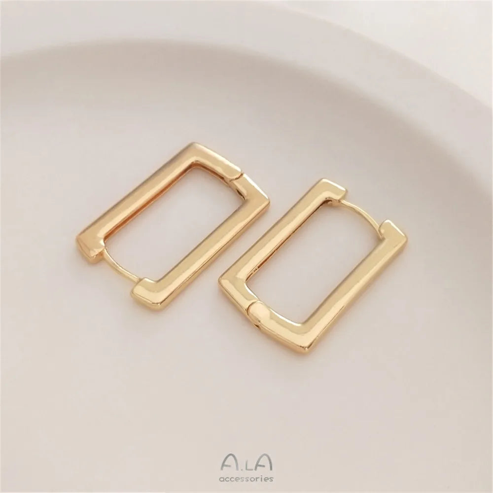14K Gold Plated Geometric square ear clasp rectangular French ear clip Fashion earrings