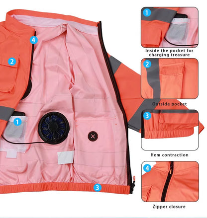 Summer New Air Conditioning Clothing Cooling Jacket Air Conditioned Outdoor Work Hi Vis Clothing with 3 Fans for Men