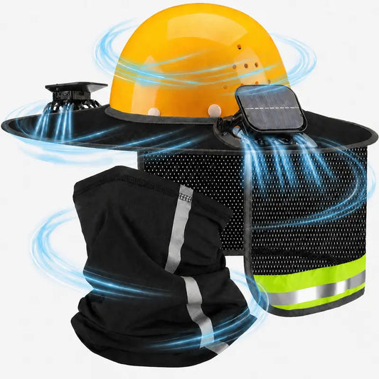 Solar Powered Hard Hat Sun Shade (no Hat) with Dual Fans,Breathable Hard Hat Neck Flap with Solar & USB Charging Fans,Reflective Safety Hard Hat Visor for Construction Workers,Outdoor Work,Gardening
